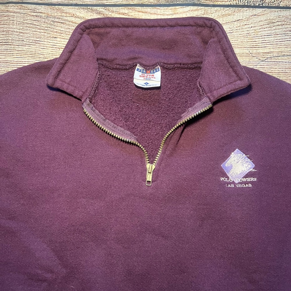 VTG Jerzees Polo‎ Towers Las Vegas Nevada 1/4 Zip Sweater Womens L 90s USA Made - Picture 7 of 7